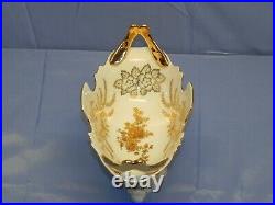NOS VTG English DT Porcelain Pedestal Fruit Bowl Compote Vase White Gold 10