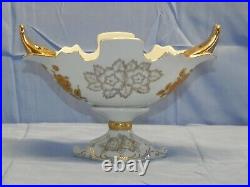 NOS VTG English DT Porcelain Pedestal Fruit Bowl Compote Vase White Gold 10