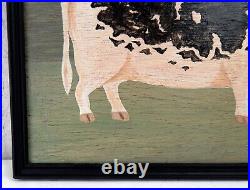 Naive Painting Prize English Longhorn Bull Board in Vintage Black Frame Folk Art