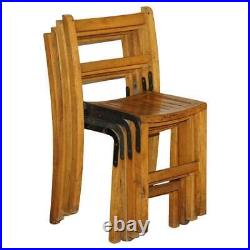 Nice Vintage Set Of Circa 1930's English Oak Stacking Chairs With Period Finish