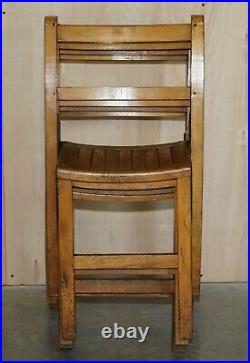 Nice Vintage Set Of Circa 1930's English Oak Stacking Chairs With Period Finish