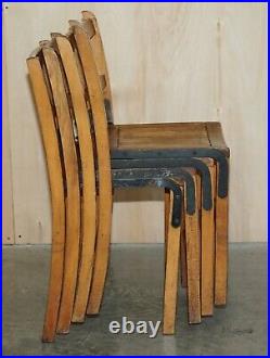 Nice Vintage Set Of Circa 1930's English Oak Stacking Chairs With Period Finish