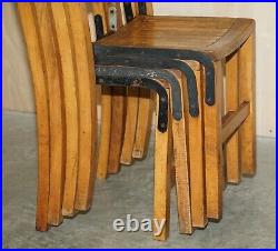 Nice Vintage Set Of Circa 1930's English Oak Stacking Chairs With Period Finish