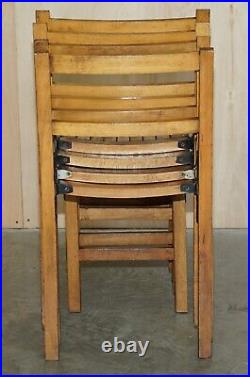 Nice Vintage Set Of Circa 1930's English Oak Stacking Chairs With Period Finish