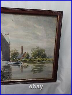 Norfolk Broads Wherry & Landscape Antique Original Watercolour Vintage Painting