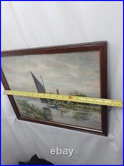 Norfolk Broads Wherry & Landscape Antique Original Watercolour Vintage Painting