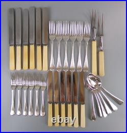 Old English Cutlery Set/Canteen. Silver Plated & Faux Bone. Spoons Forks. VTG