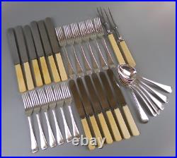 Old English Cutlery Set/Canteen. Silver Plated & Faux Bone. Spoons Forks. VTG