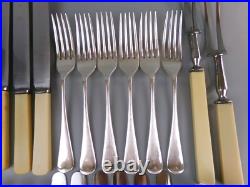 Old English Cutlery Set/Canteen. Silver Plated & Faux Bone. Spoons Forks. VTG