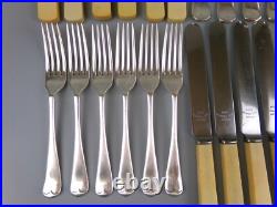 Old English Cutlery Set/Canteen. Silver Plated & Faux Bone. Spoons Forks. VTG