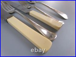 Old English Cutlery Set/Canteen. Silver Plated & Faux Bone. Spoons Forks. VTG