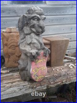 Old Lion Carving, Old English Lion, Vintage Stone Carving In Yorkshire Stone