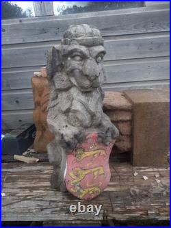 Old Lion Carving, Old English Lion, Vintage Stone Carving In Yorkshire Stone