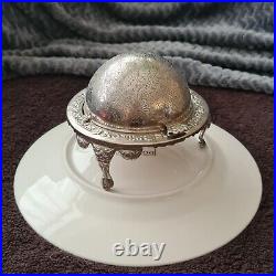 Old Vintage Silver-Plated Caviar Container English Marked Hooded Original Liner