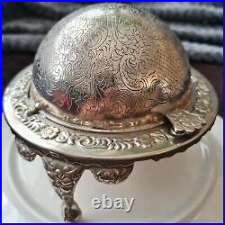 Old Vintage Silver-Plated Caviar Container English Marked Hooded Original Liner