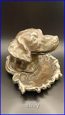 Old antique metal vintage ashtray in the shape of an English Setter dog USSR