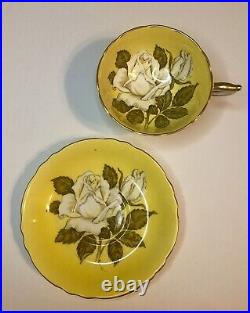 PARAGON TEACUP AND SAUCER SET Yellow Cabbage Rose Antique Vintage England