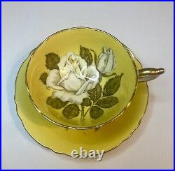 PARAGON TEACUP AND SAUCER SET Yellow Cabbage Rose Antique Vintage England