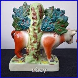 Pair Antique Vintage Victorian Staffordshire Pottery Cow Spill Vase Vases VGC