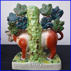 Pair Antique Vintage Victorian Staffordshire Pottery Cow Spill Vase Vases VGC