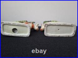 Pair Antique Vintage Victorian Staffordshire Pottery Cow Spill Vase Vases VGC