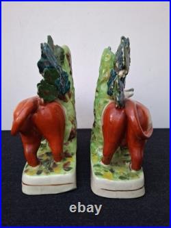 Pair Antique Vintage Victorian Staffordshire Pottery Cow Spill Vase Vases VGC