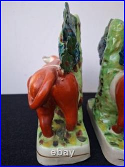 Pair Antique Vintage Victorian Staffordshire Pottery Cow Spill Vase Vases VGC