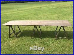 Pair Large Antique Pine School Table Vintage Shop Display 10FT Trestle Tables