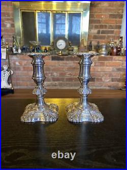 Pair Of Antique Vintage Silverplate On Copper English Candlestick Holders, 6