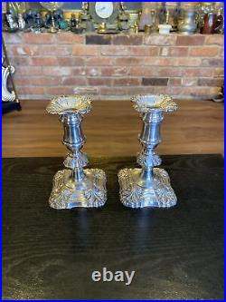 Pair Of Antique Vintage Silverplate On Copper English Candlestick Holders, 6