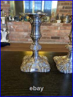 Pair Of Antique Vintage Silverplate On Copper English Candlestick Holders, 6