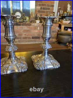 Pair Of Antique Vintage Silverplate On Copper English Candlestick Holders, 6