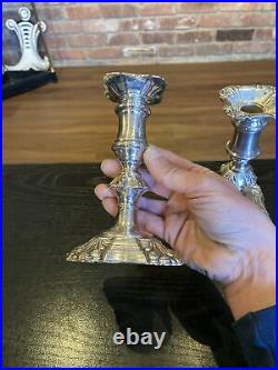 Pair Of Antique Vintage Silverplate On Copper English Candlestick Holders, 6