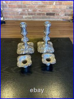 Pair Of Antique Vintage Silverplate On Copper English Candlestick Holders, 6