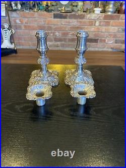 Pair Of Antique Vintage Silverplate On Copper English Candlestick Holders, 6