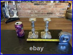 Pair Of Antique Vintage Silverplate On Copper English Candlestick Holders, 6