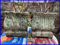 Pair Of English Garden Stone Planters With Classic scalloped rim, acanthus detai