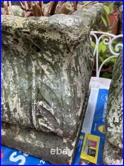 Pair Of English Garden Stone Planters With Classic scalloped rim, acanthus detai