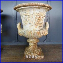 Pair Of Quality Antique Vintage Cast Iron Garden Urns Urn Planters Rwi5270