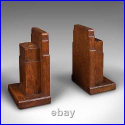 Pair Of Vintage Decorative Bookends, English, Oak, Book Rest, Early 20th, C. 1930