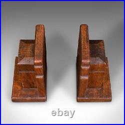 Pair Of Vintage Decorative Bookends, English, Oak, Book Rest, Early 20th, C. 1930