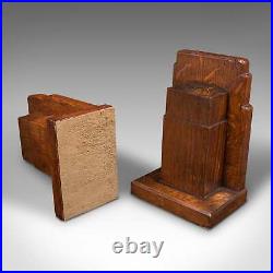 Pair Of Vintage Decorative Bookends, English, Oak, Book Rest, Early 20th, C. 1930