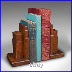 Pair Of Vintage Decorative Bookends, English, Oak, Book Rest, Early 20th, C. 1930