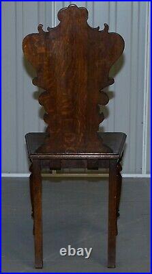 Pair Of Vintage English Oak Occasional Hall Chairs Depicting King & Gentleman
