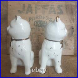 Pair Vintage Antique Staffordshire 7.75 Wally Cats Mantle White Gold open legs