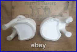 Pair Vintage Antique Staffordshire 7.75 Wally Cats Mantle White Gold open legs