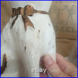 Pair Vintage Antique Staffordshire 7.75 Wally Cats Mantle White Gold open legs