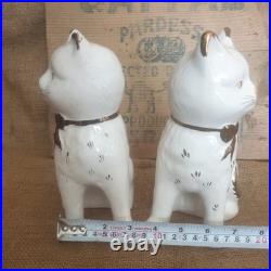 Pair Vintage Antique Staffordshire 7.75 Wally Cats Mantle White Gold open legs