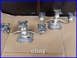 Pair Vintage Antique Viking Silver Plate Candlesticks Old English Reproduction