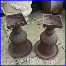 Pair Vintage Cast Iron Urns. 33cm high